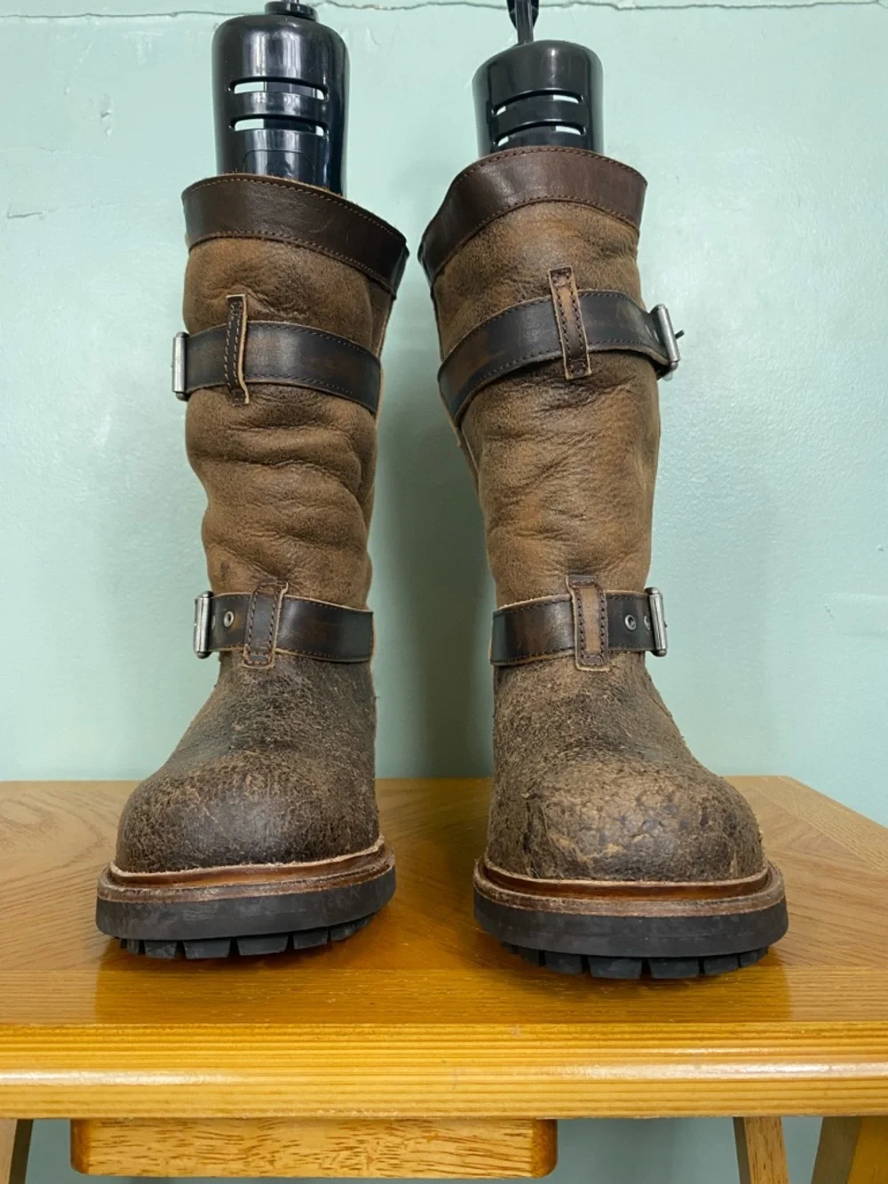 Free People We The Free Charlie Shearling Boots Brown Leather Buckle‎ Size 9